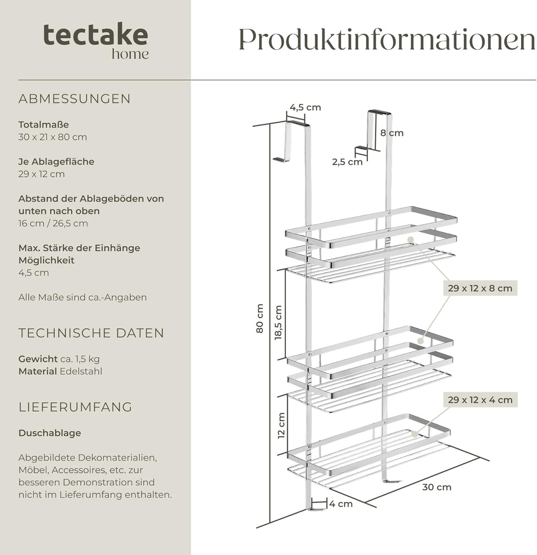 tectake® Duschregal mit 3 Böden zum Hängen | Duschablage Badregal Duschkorb