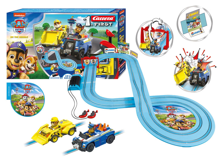 Carrera First PAW Patrol, On The Double – Spielbahn mit Chase & Rubble, spannende Abenteuer mit Flip