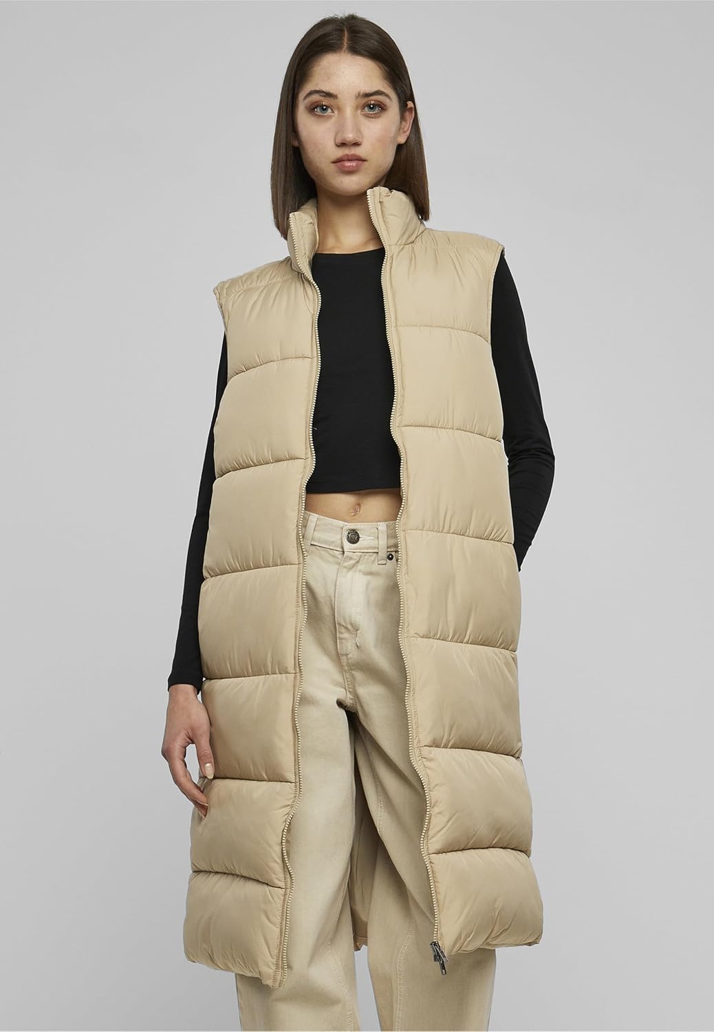 Urban Classics Damen Ladies Long Puffer Vest Weste S Wetsand, S Wetsand
