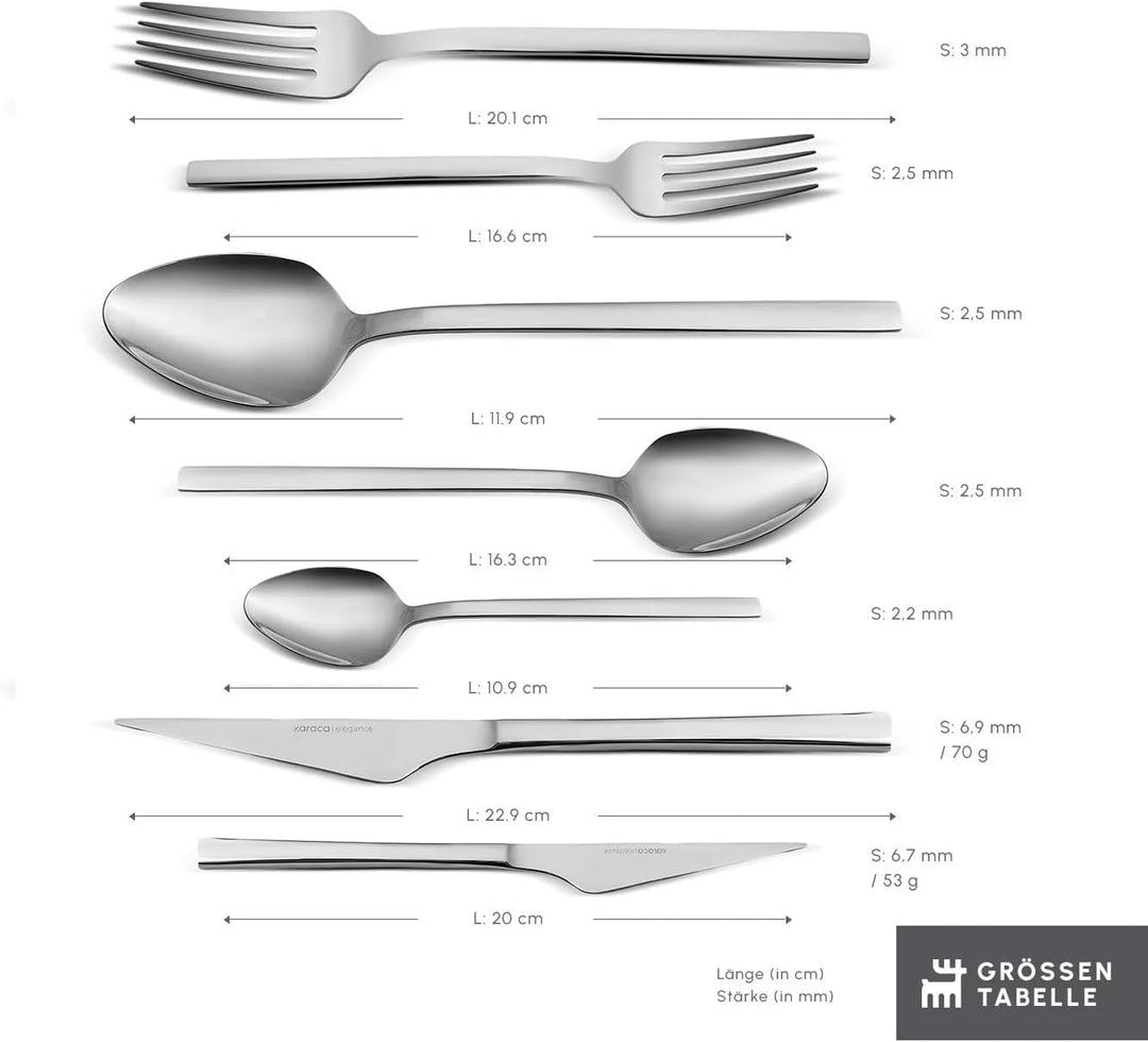 Karaca Sedir Elegance Besteck Set 12 Personen Spülmaschinenfest Essbesteck, 84 teilig Silver Besteck