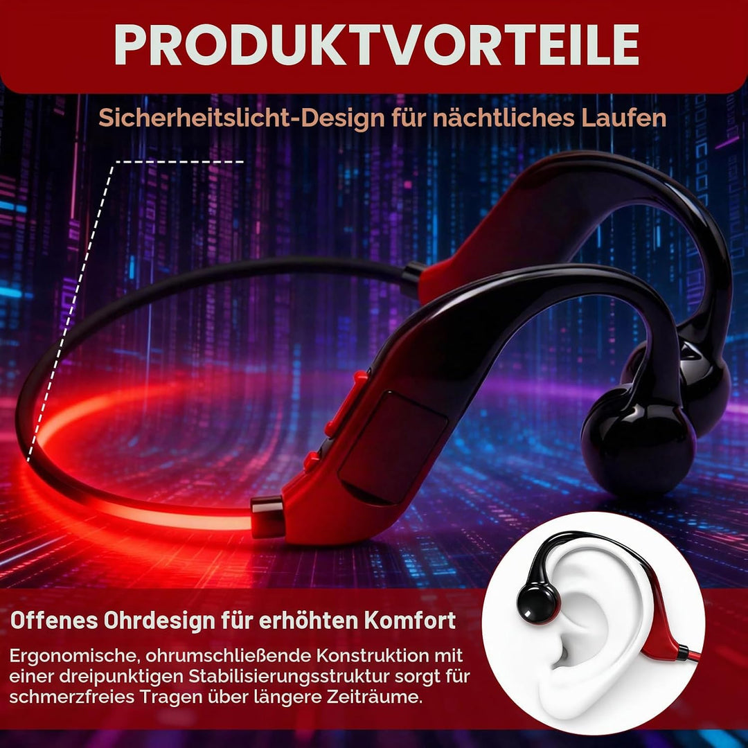 Bone Conduction Kopfhörer Knochenschall Bluetooth5.4 Open-Ear, kabellose Sport Kopfhörer mit IPX5 wa