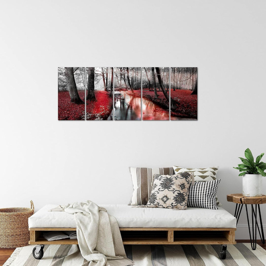 Runa Art Bild Wald Landschaft Wandbilder auf Vlies Leinwand 5 Teilig Wanddekoration Schlafzimmer Woh