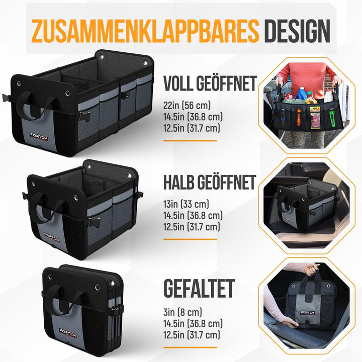 FORTEM Kofferraum Organizer, Kofferraumtasche, Zusammenklappbarer Auto Organizer Kofferraum mit Fäch
