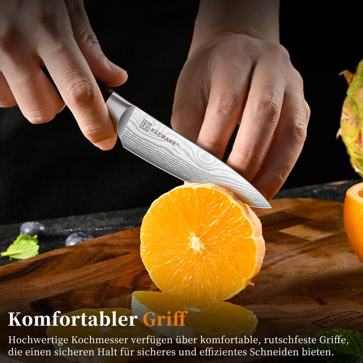 KEEMAKE Küchenmesser Klein Schälmesser, 9cm Profi Obstmesser und Gemüsemesser aus Edelstahl mit Klin