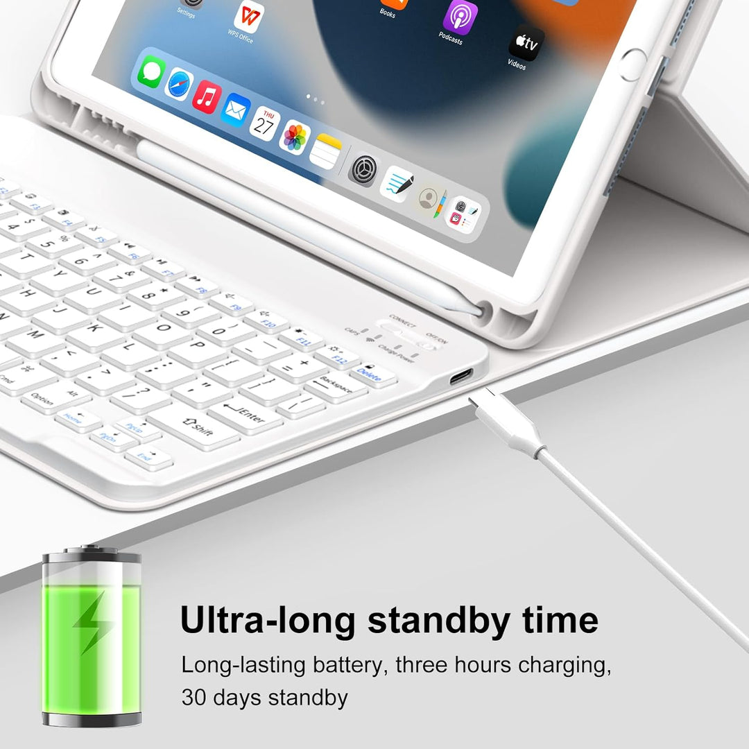 JKSML Tastatur Hülle für iPad 9.Gen/iPad 8.Gen/iPad 7.Gen (2021/2020/ 2019) mit Pencil Halter, Soft