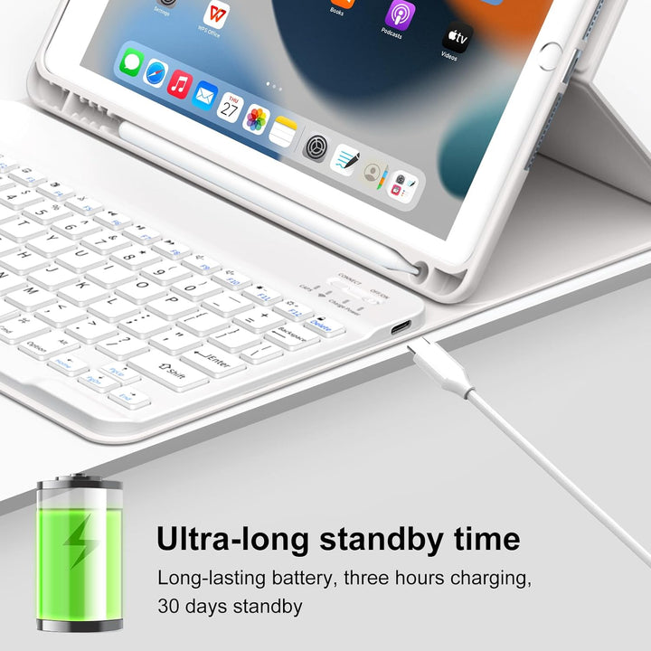 JKSML Tastatur Hülle für iPad 9.Gen/iPad 8.Gen/iPad 7.Gen (2021/2020/ 2019) mit Pencil Halter, Soft