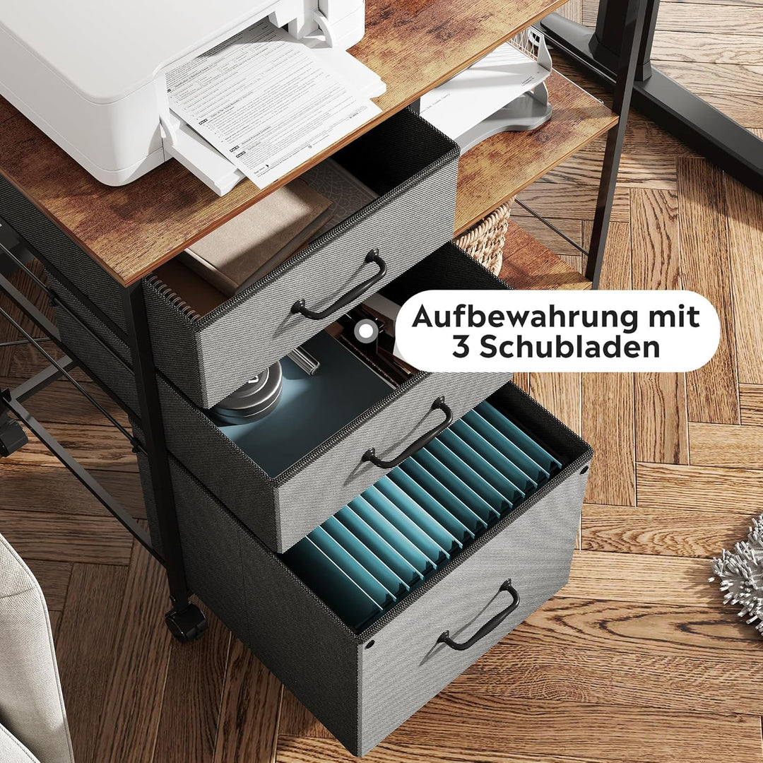 DEVAISE Rollcontainer, Aktenschrank mit 3 Schubladen und 2 Offene Fächer, Büroschrank für Home-Offic
