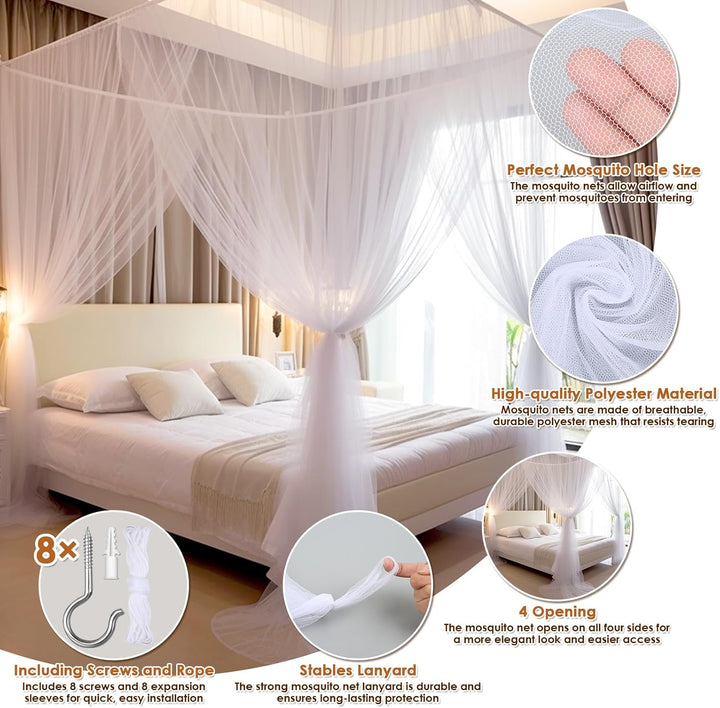 Moskitonetz Doppelbett und Einzelbett - 1.9 m x 2.1 m x 2.4 m Moskitonetze für Doppelbett und Einzel