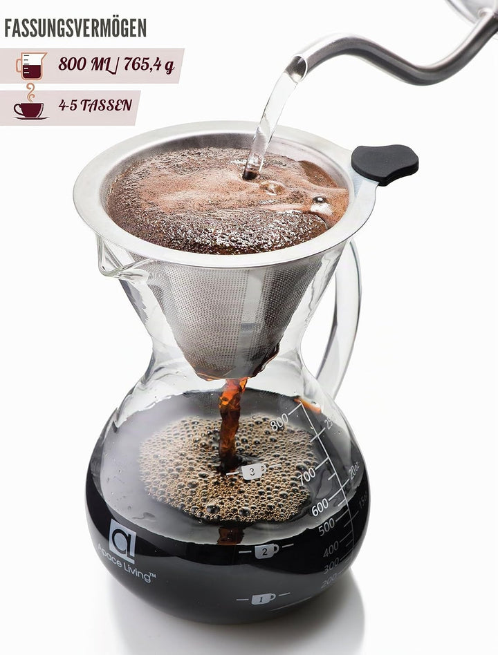 Apace Living SultryBrew Pour Over Kaffeebereiter inkl. Kaffeeschaufel und Korkdeckel Eleganter Handf