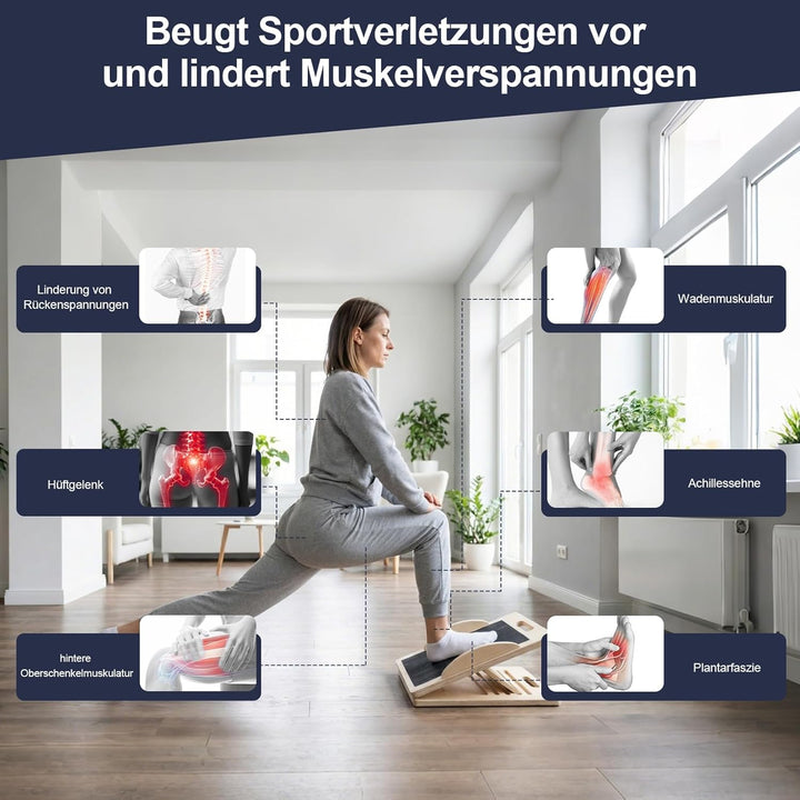Wadendehner Schrägbrett aus Holz, 3 in 1 Stretch Board Balance Board mit 5 Winkeln und Tragegriff, K