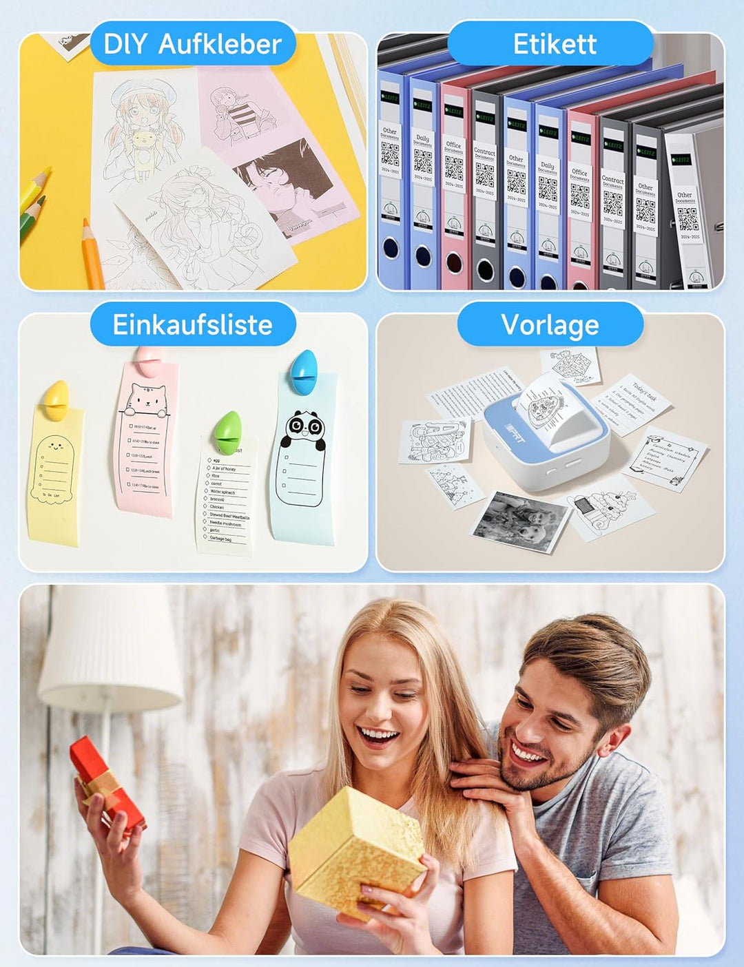 iDPRT Mini Tragbare Aufkleber Drucker，Bluetooth Thermodrucker für Studie Notizen Bilder DIY，Studienn