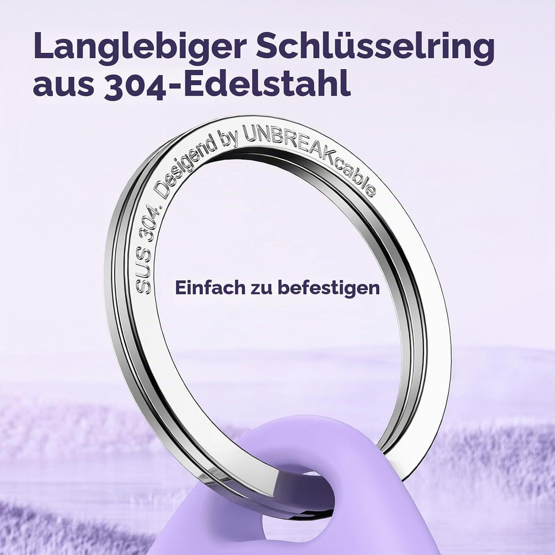 UNBREAKcable 360° Schutzhülle für AirTag [4er-Pack], TPU Vollschutz Schlüsselanhänger mit 304 Edelst