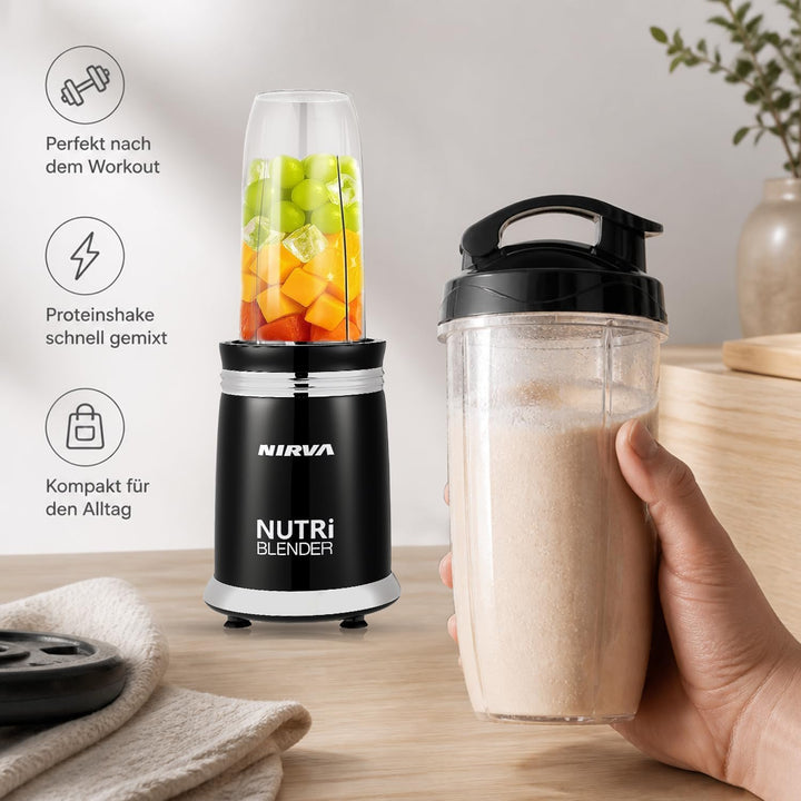 Nirva Smoothie Maker, Standmixer 2 in 1 mit Kaffeemühle, 25000 U/min Elektrischer Mixer für Shakes u