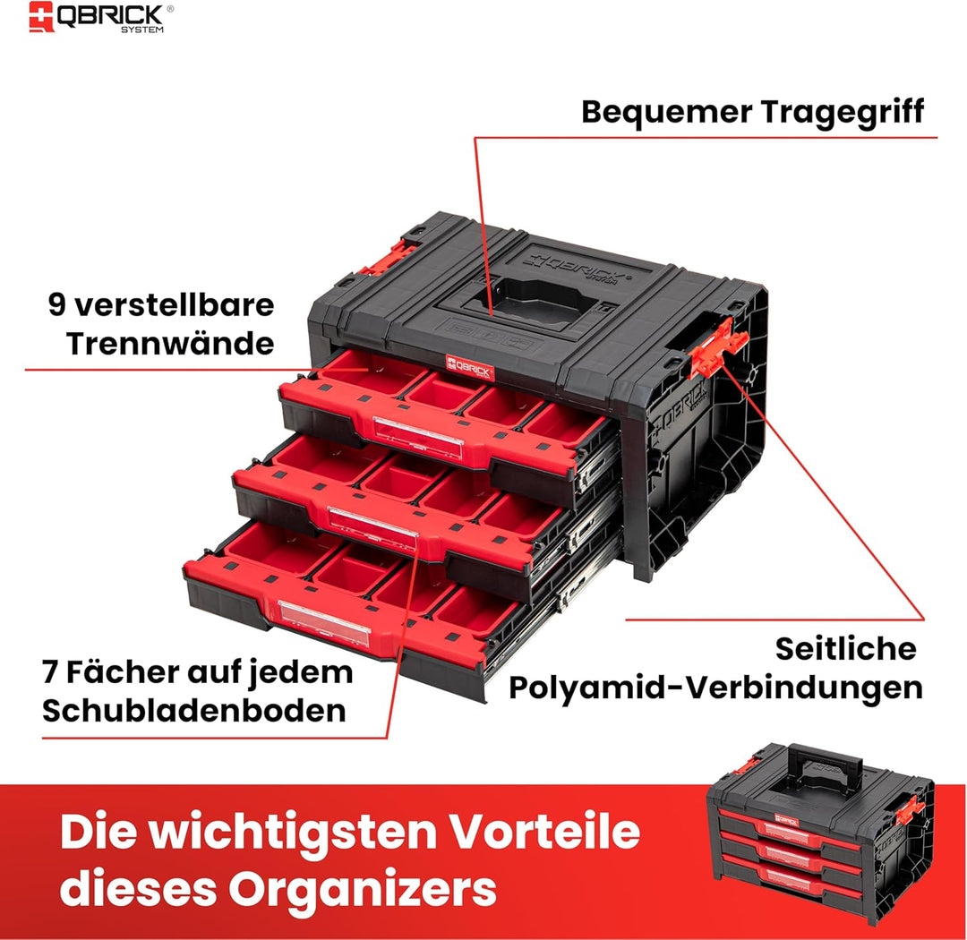 Qbrick System Werkzeugkoffer Werkzeugkasten Leer Werkzeugkiste PRO Drawer 3 Toolbox 2.0 Expert Schwa