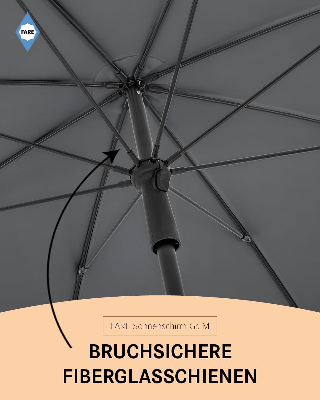 FARE Sonnenschirm Gr. M - 180 cm Durchmesser - UV-Schutz 50+ für Balkon Garten Terrasse Sommer - Tit