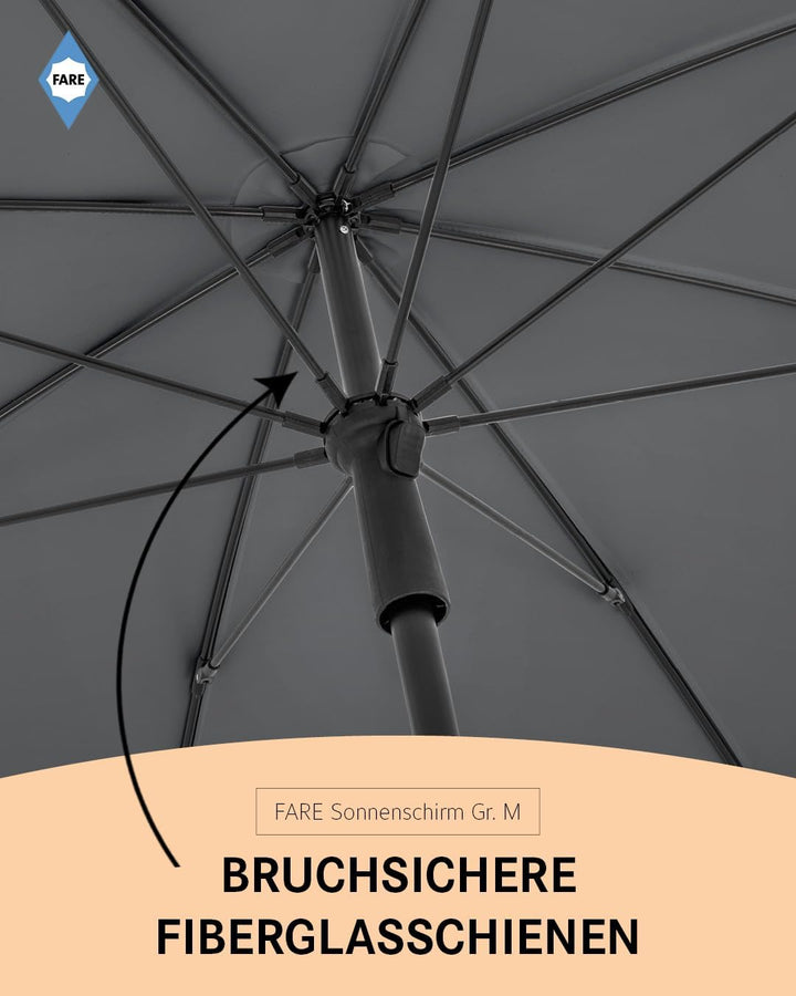 FARE Sonnenschirm Gr. M - 180 cm Durchmesser - UV-Schutz 50+ für Balkon Garten Terrasse Sommer - Tit