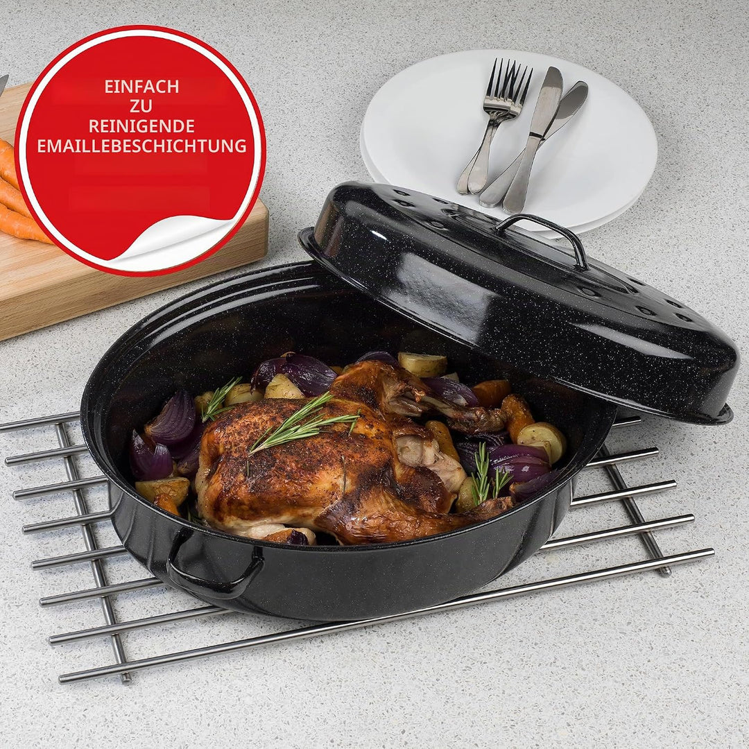 Russell Hobbs BW07215EU Ø 38 cm Glaskörper-Emaille tiefer Bräter/brattopf mit Deckel, spülmaschinenf