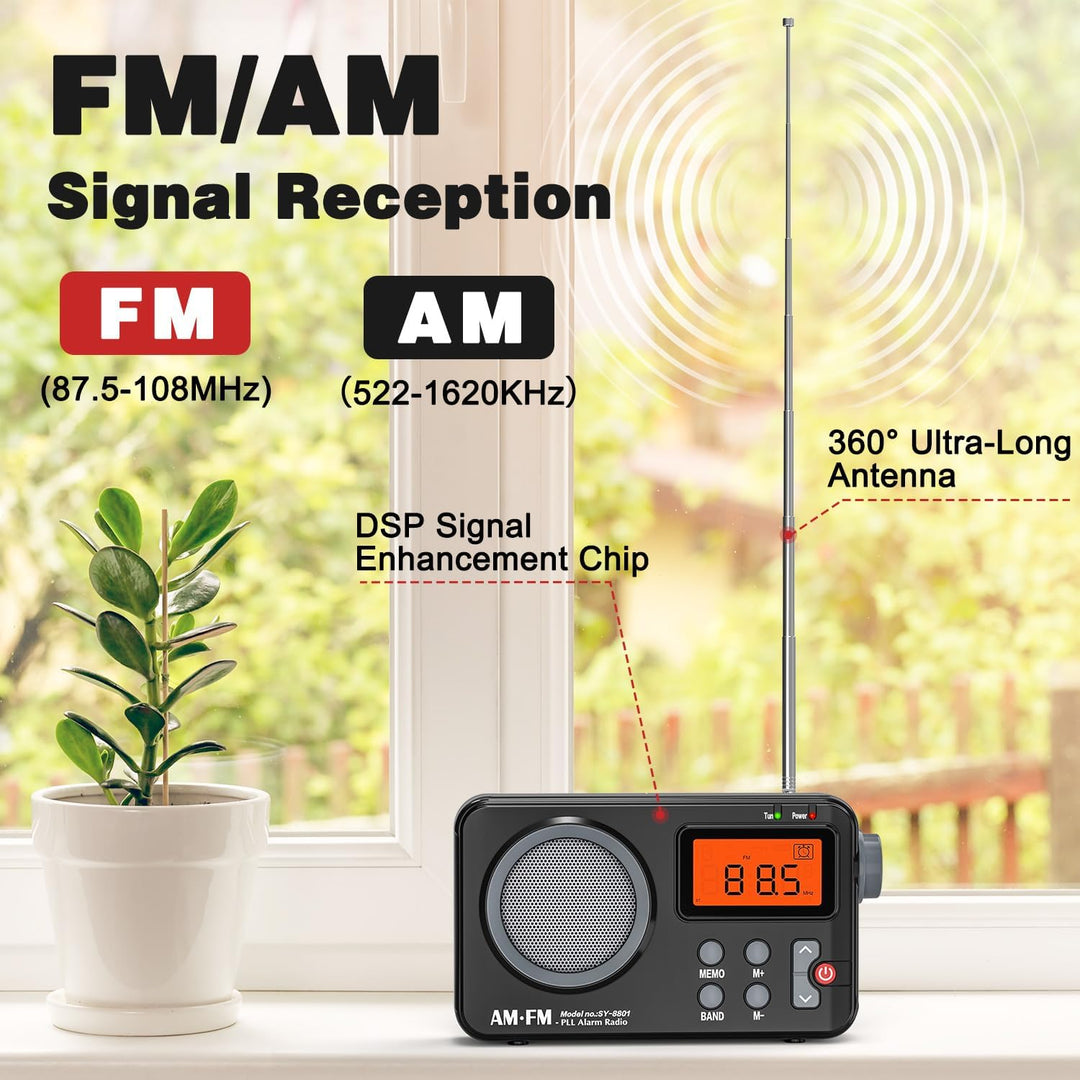 Tendak Radio Batteriebetrieben FM UKW AM, Radio Klein mit Grosses Display/Timing-Funktion/Wecker, Tr