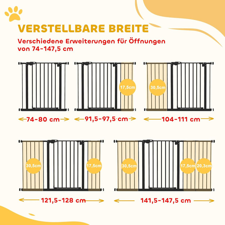 PawHut Türschutzgitter Hunde, Absperrgitter, 74-147,5 cm, Treppenschutzgitter für Haustier, Hundegit