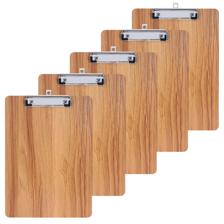 GUOKOFF Klemmbrett A4, 5 Stück Klemmbrett Holz, Hartplatten Klemmbrett A4 mit Gummierter Metalklemme