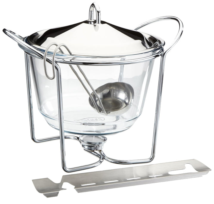 APS Feuerzangenbowle Set, Zuckerzange, Feuerzange, Punschgefäss, Glasschale, Edelstahldeckel, hochgl