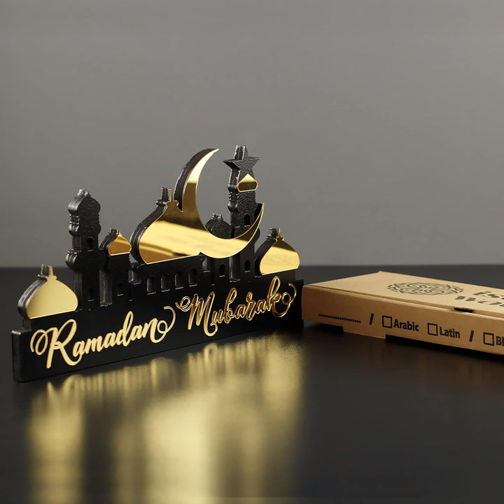 iwa concept Islamische Tischdekorationen aus Holz mit Acryl, Ramadan-Kareem-und Eid-Mubarak-Dekorati