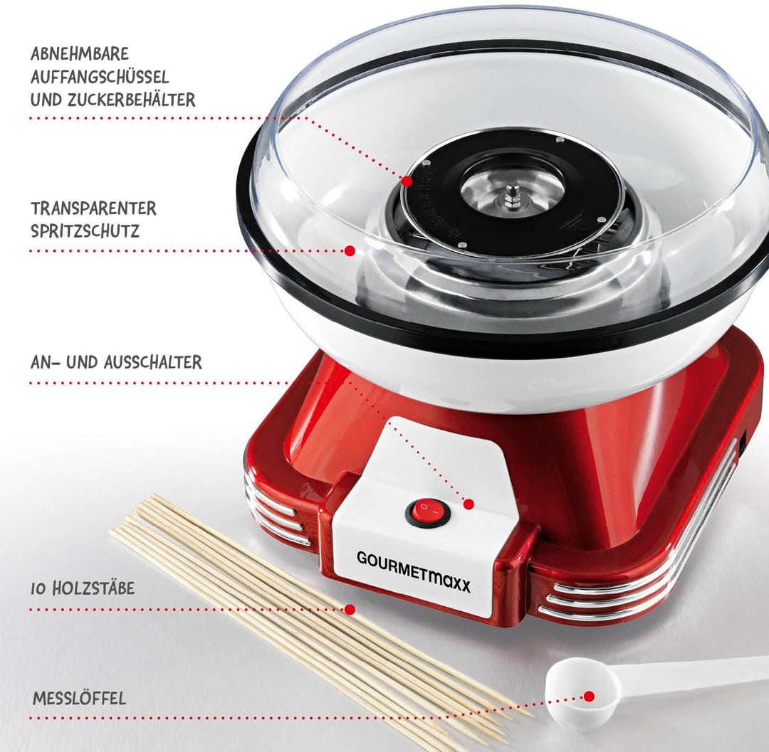 GOURMETmaxx Zuckerwattemaschine für Zuhause | Mit Zubehör für Cotton Candy, Candy Floss Maschine Set