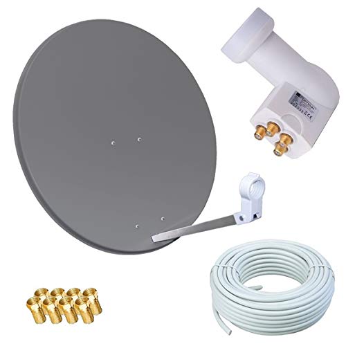 HD Sat Anlage 80cm Spiegel + Opticum Quad LNB für 4 Teilnehmer + 50m Kabel (3 Farben wählbar) Anthra