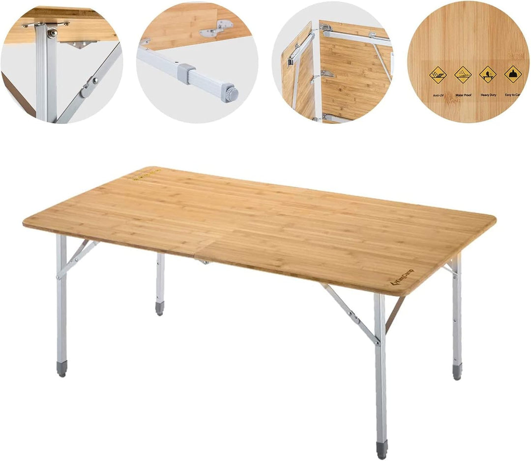 KingCamp Bambus Falt Tisch Camping Klapptisch Garten Alu Holz 3 Höhen Verstellbar