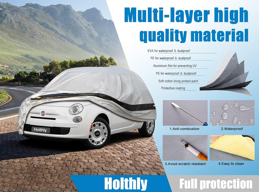 Holthly 10 Schichten Autoabdeckung 100% Wasserdicht, Outdoor Autoplane für Vollgarage Regen Sonne St