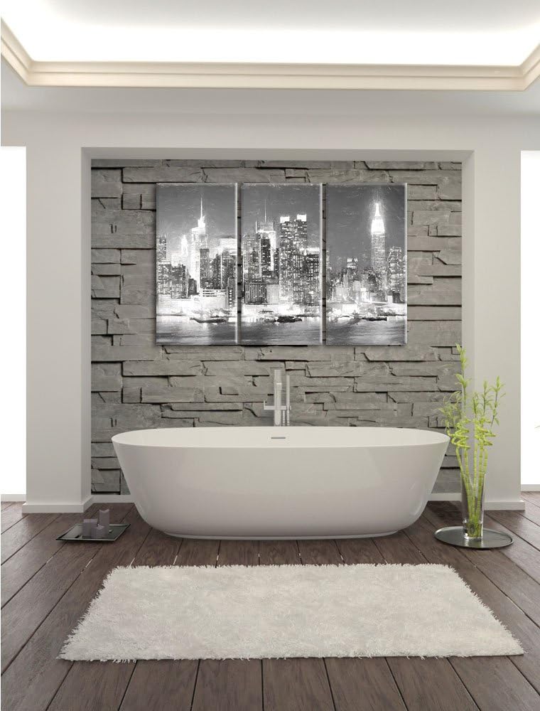 Pixxprint New York City Skyline bei Nacht Kohle Effekt 3-Teiler Leinwandbild 120x80 Bild auf Leinwan