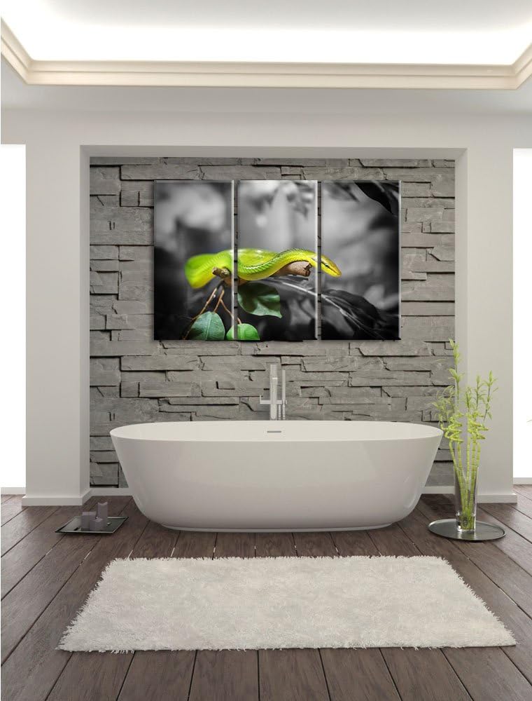 Pixxprint Raue grüne Schlange als Leinwandbild | Grösse: 3 Teilig (120x80) | Wandbild| Kunstdruck |