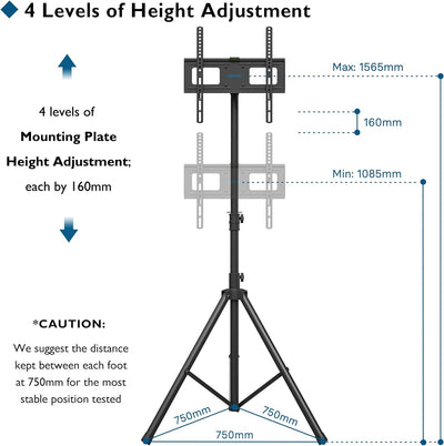 BONTEC TV Ständer Stativ TV Bodenständer Schwenkbar Neigbar höhenverstellbar für 32-60 Zoll LCD LED