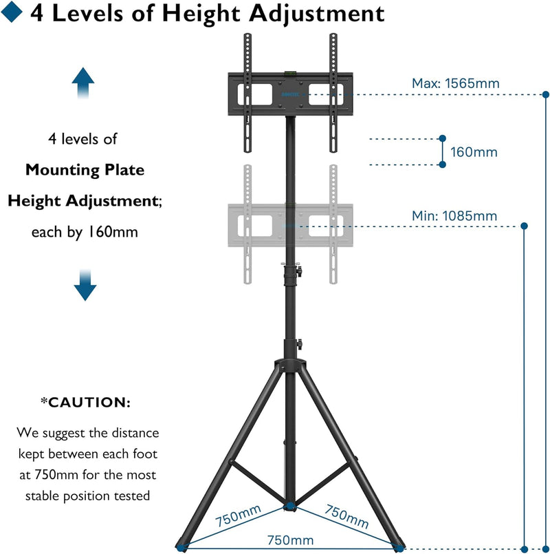 BONTEC TV Ständer Stativ TV Bodenständer Schwenkbar Neigbar höhenverstellbar für 32-60 Zoll LCD LED