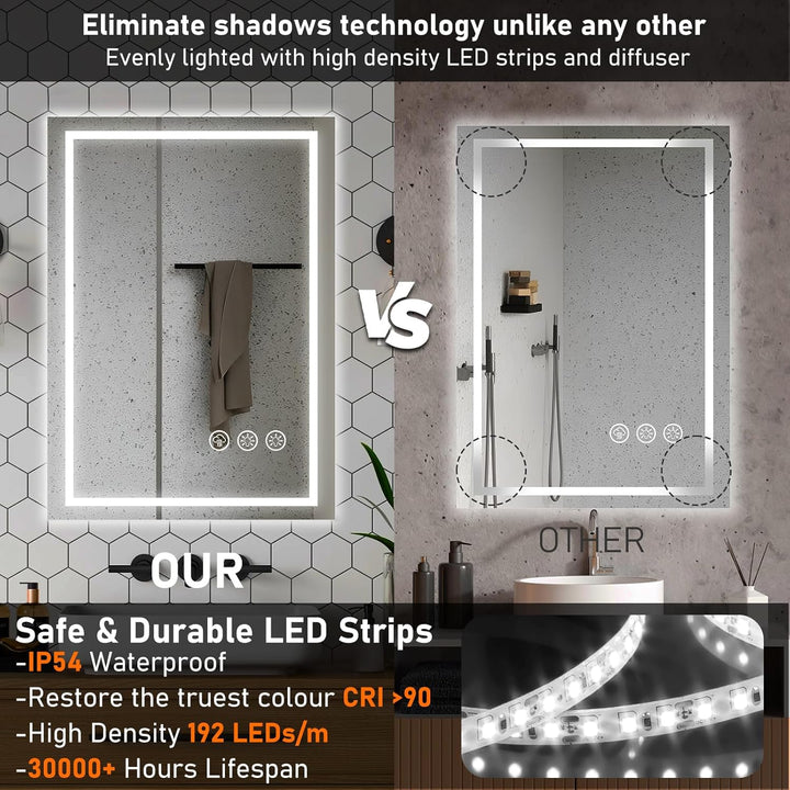 Badspiegel mit Beleuchtung LED, 50x70cm Spiegel mit Light, Wandspiegel mit Frontbeleuchtung, Antibes