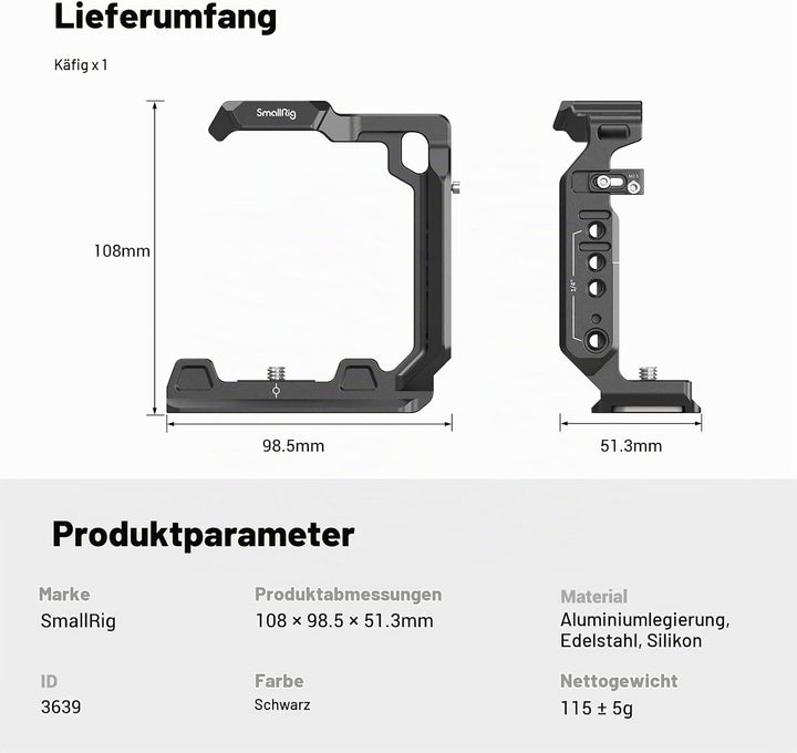 SMALLRIG A7 IV A1 A7S III Half Cage Camera Halbkäfig für Sony Alpha 7 IV/Alpha 7S III/Alpha 1/Alpha