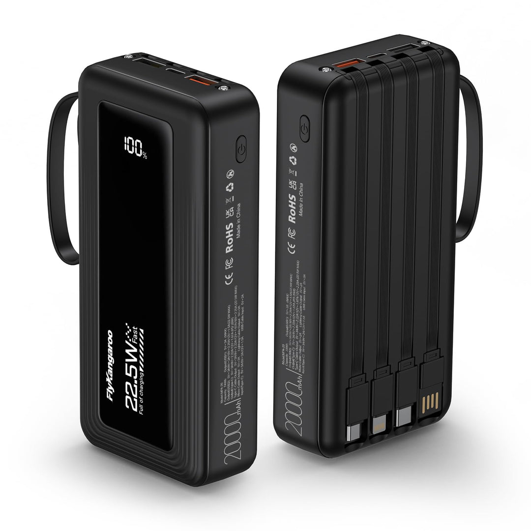 Power Bank 20000mAh(2026 Upgrade), 22,5W Powerbank Externer Handyakkus mit Kabel, 6 Ausgängen &amp; 2 Ei