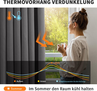 MIULEE Vorhänge Grau Blickdicht mit Ösen, Schöner Weicher Verdunklungsvorhänge zum Verdunkeln von Rä