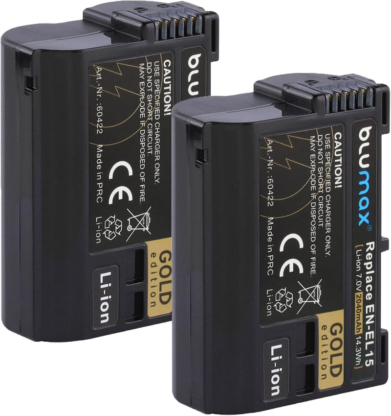 2X Blumax Gold Edition Akku EN-EL15a 15b 15c 2040mAh + Ladegerät EN-EL15 | kompatibel mit Nikon D780