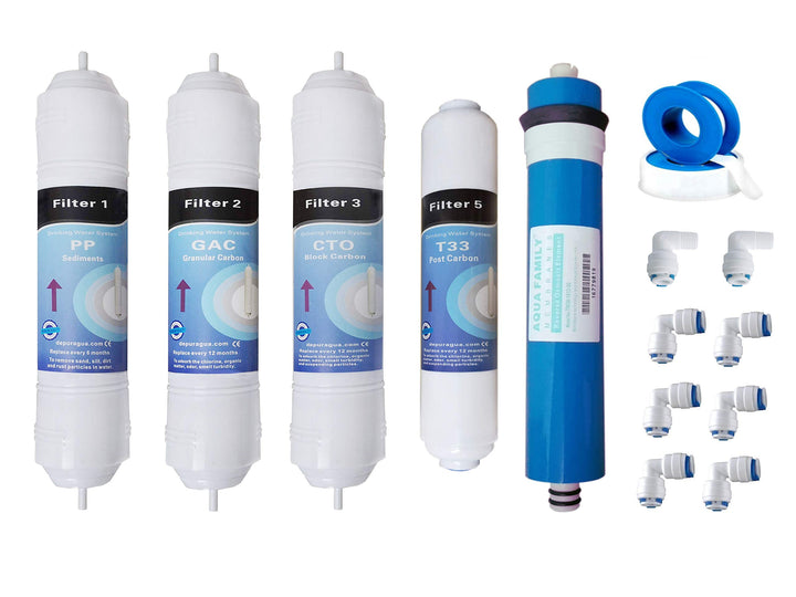 Depurtek | 5-stufige Umkehrosmose-Membran & 4 Filter In-Line | 50 GPD TFC | Vor-/Nachfilter | Univer