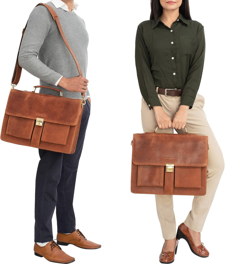 STILORD 'Eros' Aktentasche Leder 15,6 Zoll Laptoptasche Business Umhängetasche Grosse Arbeitstasche