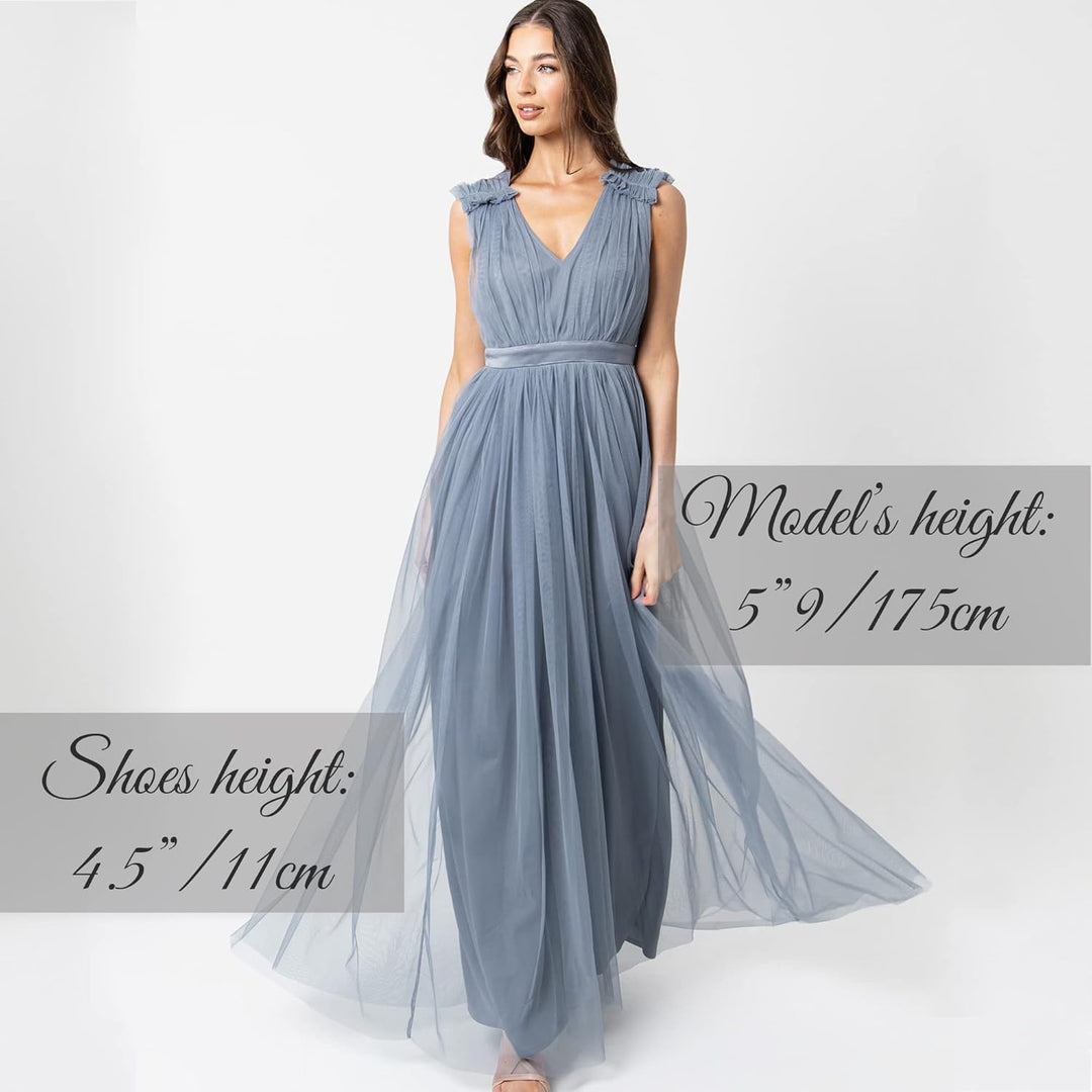 Maya Deluxe Damen Womens Ladies Maxi Dress with Ruffle V Neck Sleeveless High Empire Waist Long for