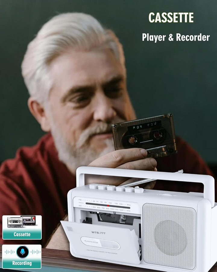 Tragbare Kassettenspieler Boombox,Vintage-AM/FM-Stereoradio mit Bluetooth, USB, Kopfhöreranschluss,