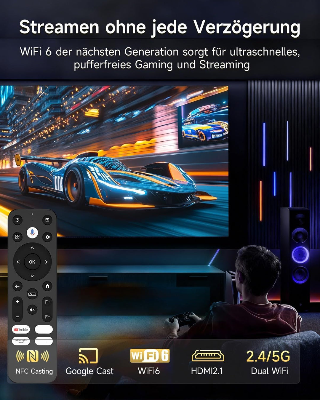 Smart Beamer 4K Wlan Bluetooth NFC, HDR LED Ultra HD 4K Beamer Heimkino Gaming 2300 ANSI Tageslicht,