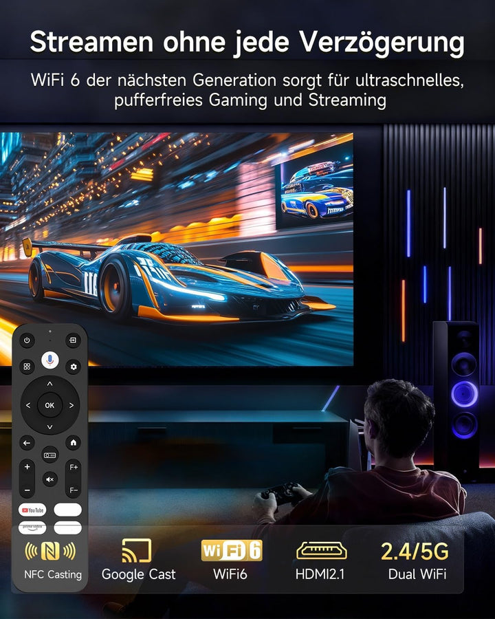 Smart Beamer 4K Wlan Bluetooth NFC, HDR LED Ultra HD 4K Beamer Heimkino Gaming 2300 ANSI Tageslicht,