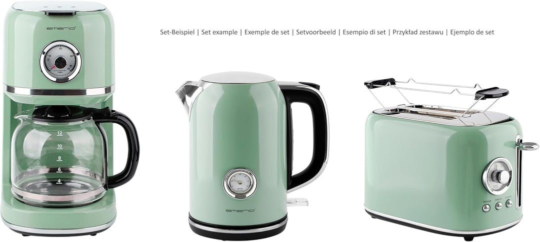 EMERIO Toaster Retro Style | 800 Watt | 2 Scheiben | 7 einstellbare Bräunungsgrade | Brötchenaufsatz