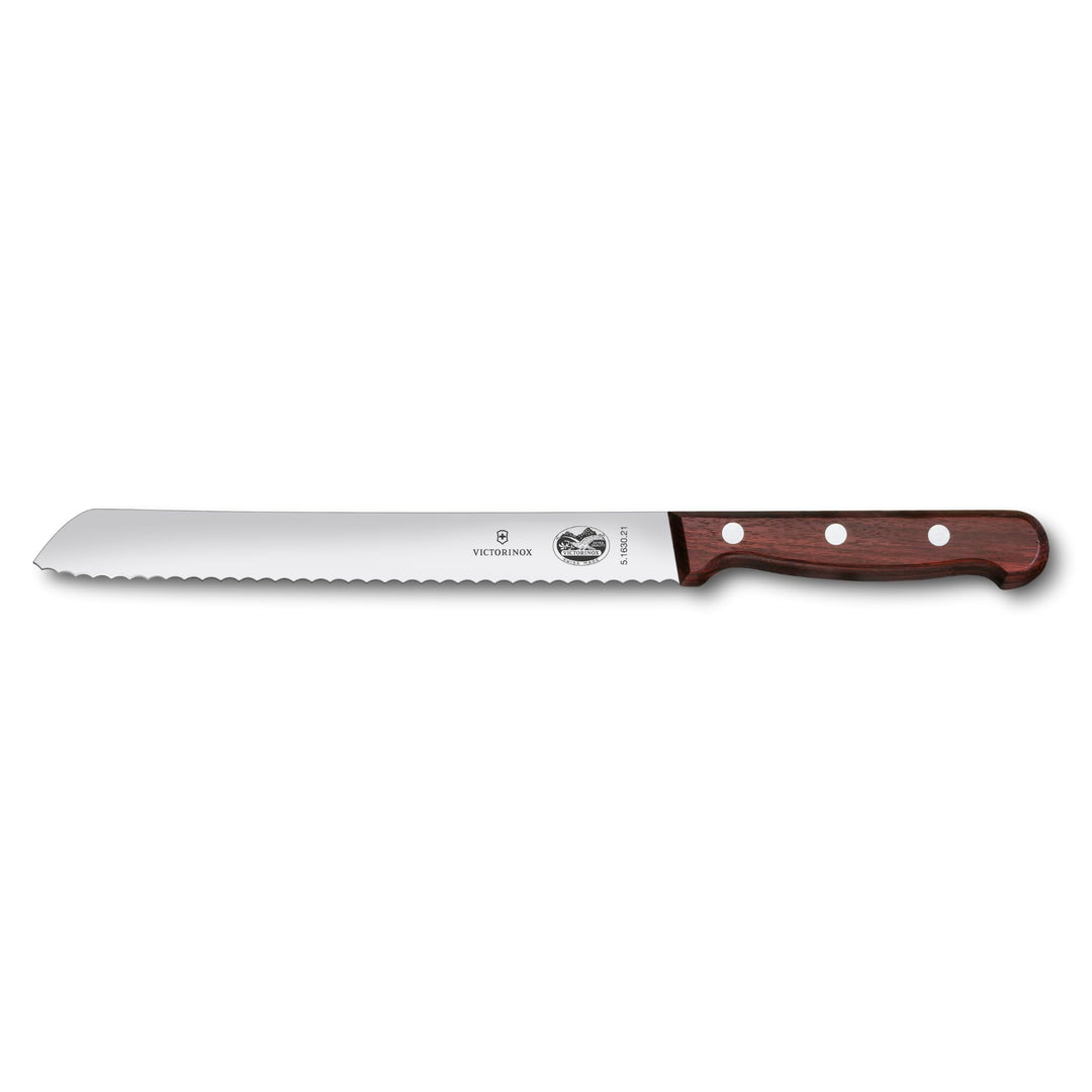 Victorinox, Wood, Profi Brotmesser Wellenschliff, Extra Scharfe Klinge, 21 cm, Edler Holzgriff, Rost