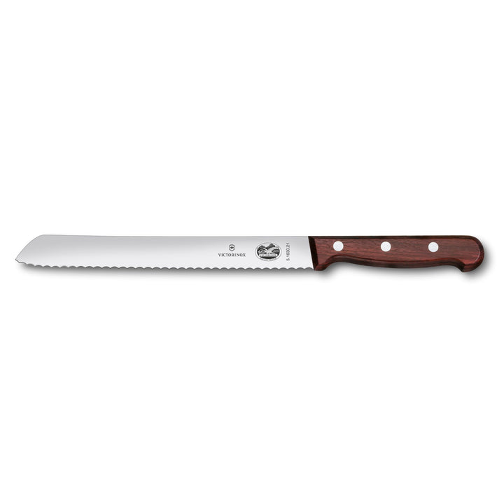 Victorinox, Wood, Profi Brotmesser Wellenschliff, Extra Scharfe Klinge, 21 cm, Edler Holzgriff, Rost