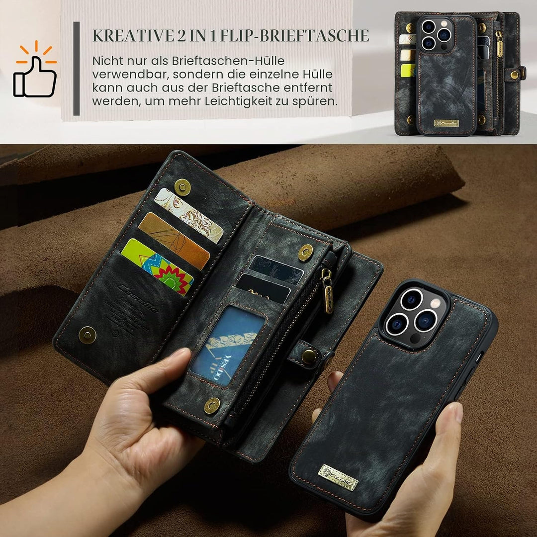 UFinetech iPhone 14 Pro Max Hülle, Flip Leder TPU Stossfest Kartenfach Tasche Handyhülle iPhone 14 P