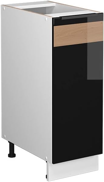 Vicco Apothekerschrank Fame-Line, Schwarz-Eiche Hochglanz/Weiss, 30 cm ohne Arbeitsplatte Schwarz Ei